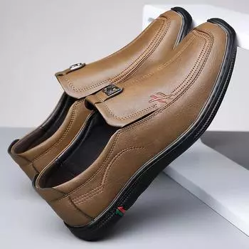 Мужские повседневные кожаные туфли, мягкие и удобные, качественные, с круглым носком, без застежек, для деловых вечеринок, для мужчин, модные туфли 38 чёрный