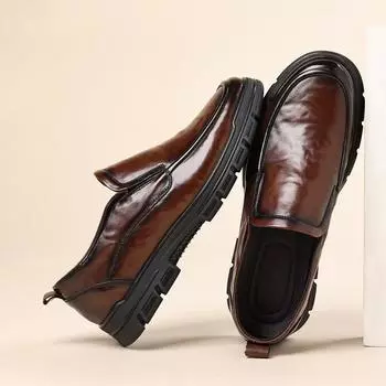 Мужские повседневные кожаные туфли Мужские деловые туфли из воловьей кожи с мягкой подошвой Широкие носки Износостойкие и нескользящие 38