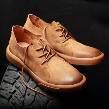 Мужские повседневные кожаные туфли Мужские кожаные мягкие кожаные дышащие туфли-оксфорды Мужские ретро-британские маленькие кожаные туфли модного коричневого цвета 38 коричневый