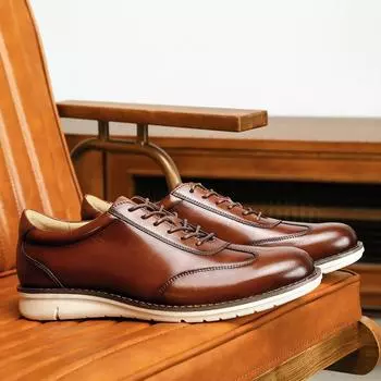 Мужские повседневные кожаные туфли Мужские туфли на шнуровке Мужские туфли из коровьей кожи первого слоя Мужские кожаные туфли сшитой строчкой Повседневная обувь для джентльменов 44 чёрный