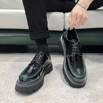 Мужские повседневные кожаные туфли, мужские туфли с круглым носком из британской лакированной кожи, дышащие, деловые, свадебные, для жениха, 3368-T 38