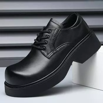 Мужские повседневные кожаные туфли на шнуровке в британском стиле, классические туфли дерби на шнуровке, дизайнерские туфли на плоской подошве для активного отдыха, массивные туфли для ходьбы 38 чёрный