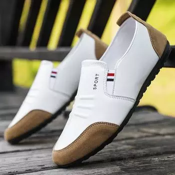 Мужские повседневные кожаные туфли осень-зима, новые мужские туфли Doudou, повседневные универсальные туфли без застежек, водонепроницаемые и нескользящие рабочие туфли для мужчин 39 белый