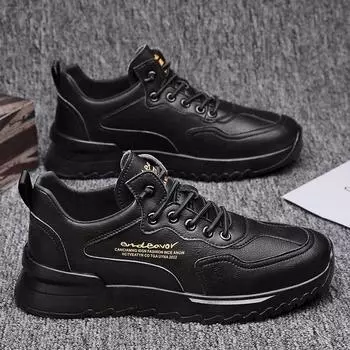 Мужские повседневные кожаные туфли, осенние новые водонепроницаемые нескользящие кроссовки с мягкой подошвой, мужские туфли на плоской подошве, обувь для ходьбы на открытом воздухе Zapatos Hombre 39 чёрный