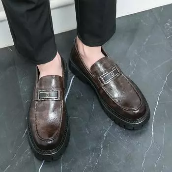 Мужские повседневные кожаные туфли с низким верхом, деловые, облегающие, на толстой подошве, с одной педалью, черные рабочие туфли Lazy 38