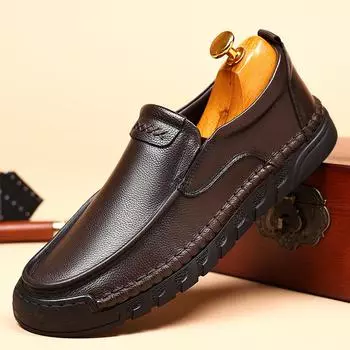 Мужские повседневные кожаные туфли с подкладкой из коровьей кожи, офисные и деловые кожаные туфли, новый мужской стиль, мягкая подошва, мягкая поверхность, нескользящая 38 коричневый