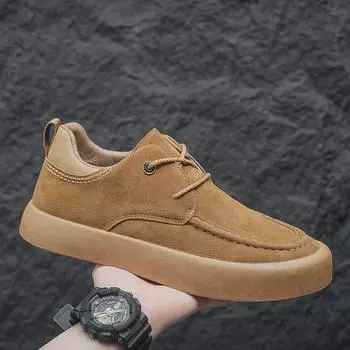 Мужские повседневные кожаные туфли в ретро-британском стиле с мягкой подошвой — в корейском стиле, большие размеры 45-46, молодежные мокасины для вождения 41 коричневый