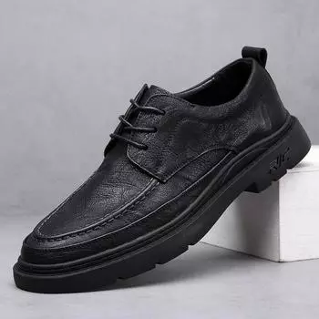 Мужские повседневные кожаные туфли в стиле ретро с толстой подошвой Size 43