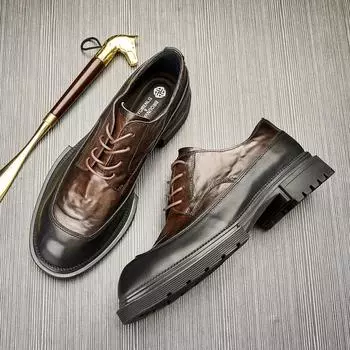 Мужские повседневные кожаные туфли, весенне-летние деловые туфли на платформе из кожи, зеленые универсальные дышащие трендовые маленькие кожаные туфли, туфли на шнуровке 38