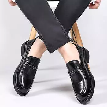 Мужские повседневные кожаные туфли весна-осень мужские прогулочные мокасины черные коричневые мужские роскошные туфли без застежек деловые свадебные кожаные туфли 38-44 38 чёрный