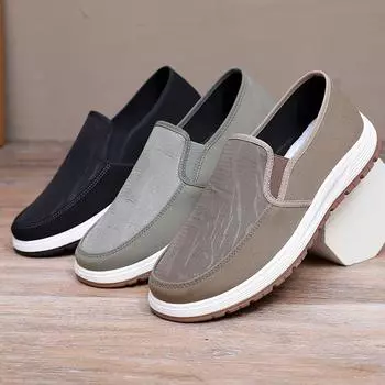 Мужские повседневные кроссовки без застежек, дышащие парусиновые туфли-лодочки, легкая обувь для ходьбы, вождения, тренировок в спортзале для мужчин, удобная обувь для бега 39 чёрный