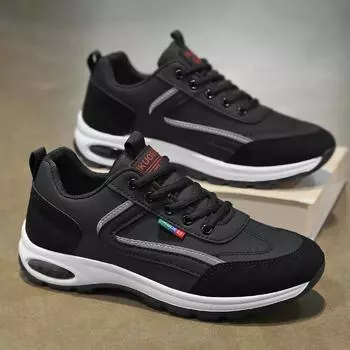 Мужские повседневные кроссовки большого размера, спортивная обувь для ходьбы, удобные кроссовки на шнуровке, подходят для любого сезона. 39 чёрный