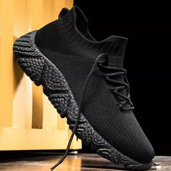 Мужские повседневные кроссовки, летние, дышащие, сетчатые, модные, носки, обувь для бега, тенниса, зимние, теплые, из бархата, мужские спортивные туфли 39 чёрный