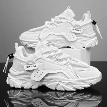 Мужские повседневные кроссовки, летняя дышащая спортивная обувь, уличные кроссовки с сеткой, студенческие спортивные кроссовки для бега на толстой подошве 42