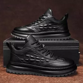 Мужские повседневные кроссовки, модная мужская обувь с крокодиловым принтом, весенняя удобная обувь на платформе для отдыха, кожаные туфли для ходьбы, топовая обувь для мужчин 39 чёрный