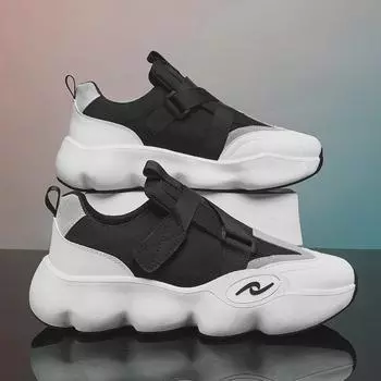 Мужские повседневные кроссовки на толстой подошве с липучкой: Всесезонная мода, корейские модные туфли для пап с низким верхом (#5566) Size 41