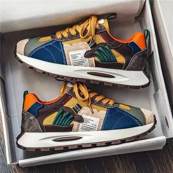 Мужские повседневные кроссовки | Разноцветные низкие кроссовки с воздушной подушкой | Всесезонный комфорт и стиль | Прочная подошва | Для походов и повседневной носки 39 хаки