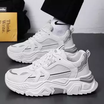 Мужские повседневные кроссовки с сетчатыми вставками на толстой подошве, летние дышащие кроссовки с мягкой подошвой, модная спортивная обувь для активного отдыха, мужские кроссовки 39