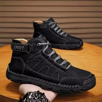 Мужские повседневные кроссовки с высоким верхом, кожаная обувь ручной работы, весна и осень, большие размеры 39-48 39