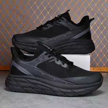 Мужские повседневные кроссовки сетчатые дышащие теннисные туфли для ходьбы мужские 2024 модные уличные туфли с мягкой подошвой и нескользящей платформой Zapatillas 39 чёрный