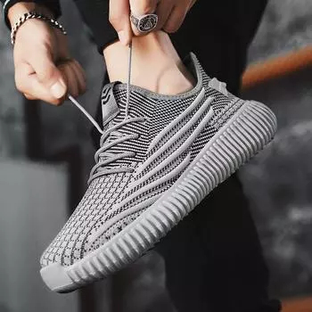 Мужские повседневные кроссовки, вязаные дышащие туфли, легкие серые уличные дышащие черные туфли, спортивная обувь для бега и тенниса 39 серый