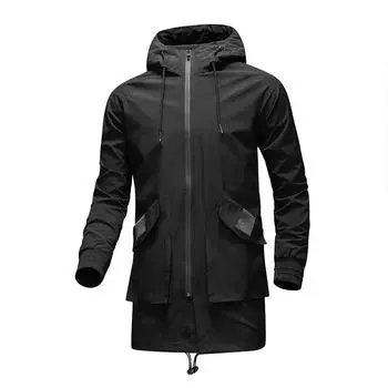 Мужские повседневные куртки, верхняя одежда, ветровка, пальто с капюшоном средней длины, мужская красивая одежда M-8xl 7XL чёрный