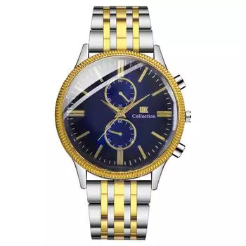 Мужские повседневные кварцевые деловые часы с ремешком из нержавеющей стали и бриллиантами синий