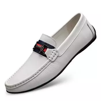 Мужские повседневные ленивые туфли тренд мужские однотонные туфли-бини туфли из коровьей кожи на одной педали с мягкой подошвой для вождения 37 белый
