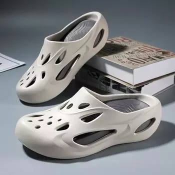 Мужские повседневные летние пляжные сандалии, полые туфли, дорожные тапочки для улицы, мужская повседневная утолщенная съемная стелька, модная нескользящая пляжная обувь 40 армия зеленый