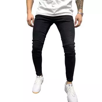 Мужские повседневные маленькие прямые джинсы, модные широкие брюки, однотонные джинсы M чёрный