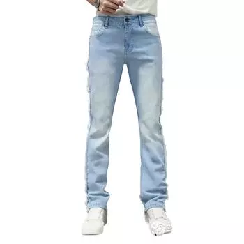 Мужские повседневные маленькие прямые джинсы, модные широкие брюки, однотонные джинсы S
