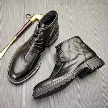 Мужские повседневные модные ботинки средней высоты Модные ботинки с круглым носком на шнуровке Кожаные ботинки «Челси» Ботинки «Мартин» 38