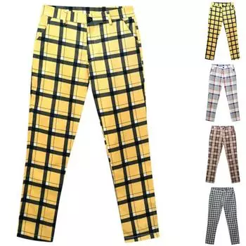 Мужские повседневные модные клетчатые брюки с разноцветным цифровым принтом L коричневый