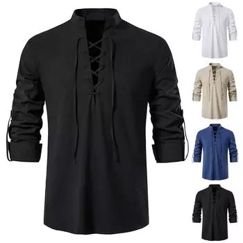 Мужские повседневные модные однотонные топы с длинным рукавом и v-образным вырезом L чёрный