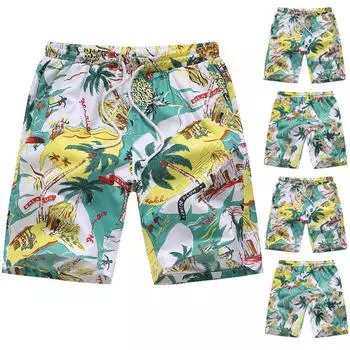 Мужские повседневные модные плавки в гавайском стиле, свободные пляжные шорты с принтом One size