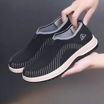 Мужские повседневные мокасины из трикотажной сетки, дышащие спортивные кроссовки для ходьбы, теннисные туфли для мужчин, нескользящие, легкие, кроссовки для вождения и тренировок 39 чёрный