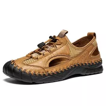 Мужские повседневные мягкие сандалии из микрофибры с дышащей сеткой и ручной строчкой 38 коричневый