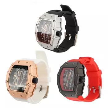 Мужские повседневные наручные часы Hollow Waterproof Super Luminous Calendar Soft Silicone Band Skeleton Ch Silver Shell Black