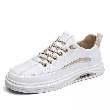 Мужские повседневные низкие кеды из кожи с цветными блоками - Белые слипоны для занятий спортом на открытом воздухе 43 белый/хаки