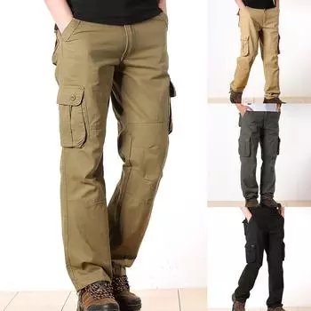 Мужские повседневные однотонные брюки со средней талией и несколькими карманами на открытом воздухе, прямые брюки 34