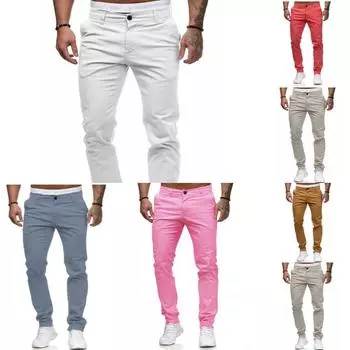 Мужские повседневные однотонные длинные брюки, весенние и осенние повседневные брюки, мужские тонкие брюки в европейском и американском стиле XS розы красного