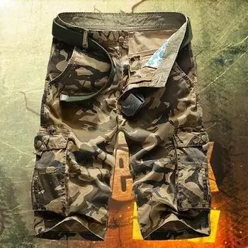 Мужские повседневные однотонные карманные пляжные брюки-карго с короткими брюками на открытом воздухе 40 армия зеленый