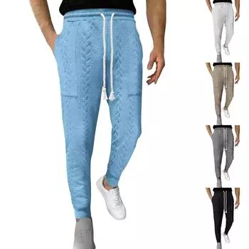 Мужские повседневные однотонные прямые удобные брюки со шнурком XXL