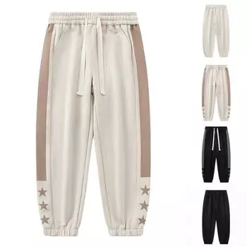 Мужские повседневные однотонные прямые удобные брюки со шнурком L чёрный