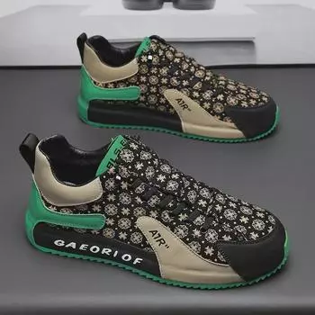 Мужские повседневные осенние черные кроссовки Slip-On: Модная, нескользящая, удобная рабочая обувь 39 зелёный/чёрный