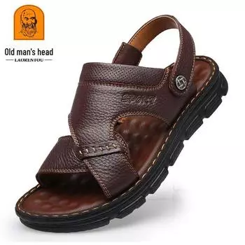 Мужские повседневные пляжные сандалии из натуральной кожи 2025 года – Летняя коллекция 40 чёрный