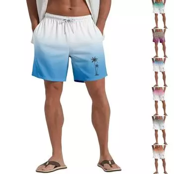 Мужские повседневные пляжные шорты с гавайским растительным принтом L синий