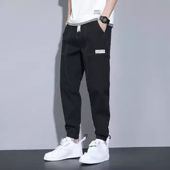 Мужские повседневные потертые джинсы, уличные джинсы, дышащие легкие джинсовые брюки 5XL чёрный