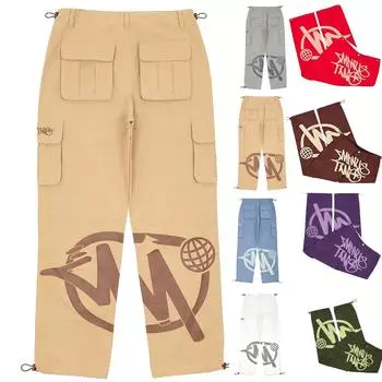 Мужские повседневные повседневные свободные брюки в стиле хип-хоп с винтажным принтом и эластичными прямыми брюками M коричневый