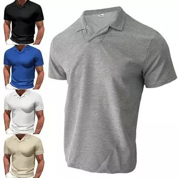 Мужские повседневные простые облегающие топы, рубашки с коротким рукавом, рубашки поло, футболки S серый